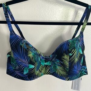NWT Fantasie Blue Green Tropical Print Bikini Top 40D